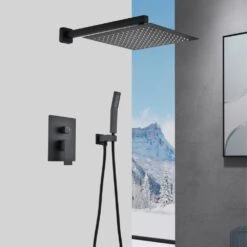 1-Spray Patterns Dual Wall Mount With Shower Head 1.5GPM, In Matte Black -Tahanbath matte black tahanbath dual shower heads y w92864300 31 1000