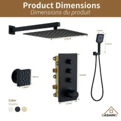 3-Spray 1.8 GPM Ceiling Mount Dual Square Handheld Shower Set In Matte Black -Tahanbath matte black tahanbath dual shower heads z 102009eb 1 44 1000