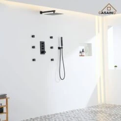 1-Spray 1.8 GPM High Pressure Ceiling Mount Dual Shower Head/Handheld Shower Combo In Matte Black -Tahanbath matte black tahanbath dual shower heads z 102009eb 2 1f 1000