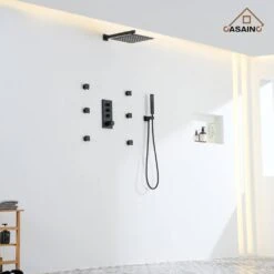 1-Spray 1.8 GPM High Pressure Ceiling Mount Dual Shower Head/Handheld Shower Combo In Matte Black -Tahanbath matte black tahanbath dual shower heads z 102009eb 2 4f 1000