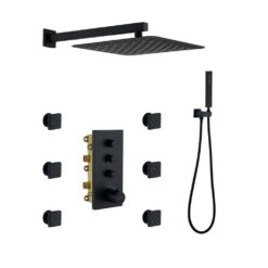 1-Spray 1.8 GPM High Pressure Ceiling Mount Dual Shower Head/Handheld Shower Combo In Matte Black