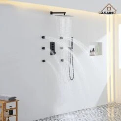 1-Spray 1.8 GPM High Pressure Ceiling Mount Dual Shower Head/Handheld Shower Combo In Matte Black -Tahanbath matte black tahanbath dual shower heads z 102009eb 2 c3 1000