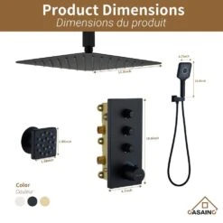 3-Spray 1.8 GPM 12 In. Ceiling Mounted Dual Square Handheld Shower Set In Matte Black -Tahanbath matte black tahanbath dual shower heads z 102009eb 3 44 1000