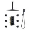 3-Spray 1.8 GPM 12 In. Ceiling Mounted Dual Square Handheld Shower Set In Matte Black