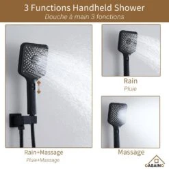 3-Spray 1.8 GPM 12 In. Ceiling Mounted Dual Square Handheld Shower Set In Matte Black -Tahanbath matte black tahanbath dual shower heads z 102009eb 3 66 1000