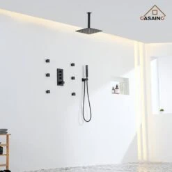 1-Spray Patterns Ceiling Mount Handheld Shower Head Dual 1.8 GPM In Matte Black -Tahanbath matte black tahanbath dual shower heads z 102009eb 4 1f 1000