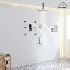 1-Spray Patterns Ceiling Mount Handheld Shower Head Dual 1.8 GPM In Matte Black -Tahanbath matte black tahanbath dual shower heads z 102009eb 4 c3 1000