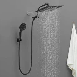 7-spray Dual Shower Head And Handheld Shower Head In Matte Black -Tahanbath matte black tahanbath dual shower heads z hs281 66b 1f 1000