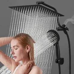 7-spray Dual Shower Head And Handheld Shower Head In Matte Black -Tahanbath matte black tahanbath dual shower heads z hs281 66b 76 1000