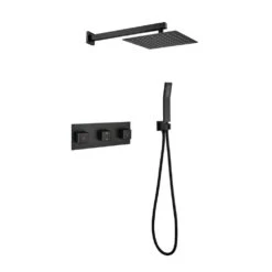 1-Spray Patterns Freestanding Square Dual Handheld Shower Head 6 GPM In Matte Black