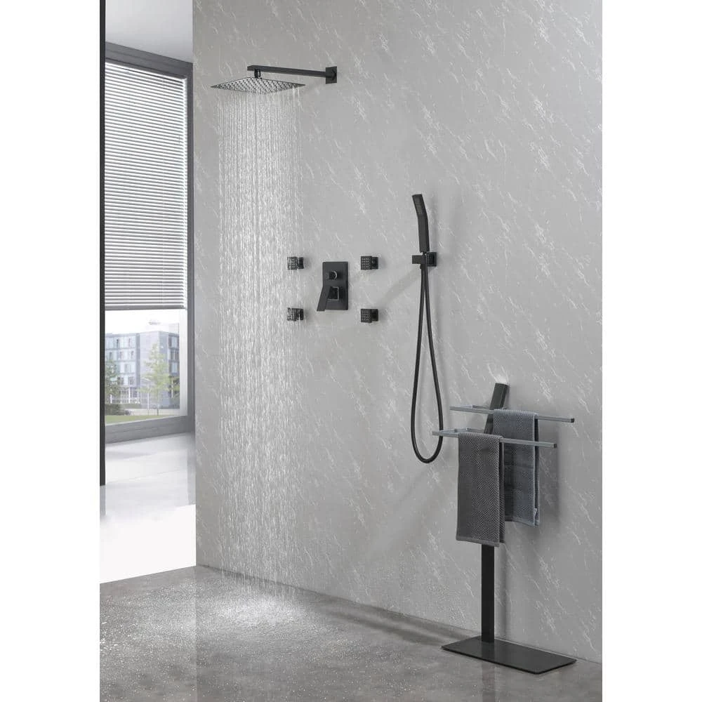2-Spray Patterns With 2.5 GPM 10 In. Wall Mount Dual Fixed Shower Head In Matte Black 4 2-Spray Patterns With 2.5 GPM 10 In. Wall Mount Dual Fixed Shower Head In Matte Black - Image 4
