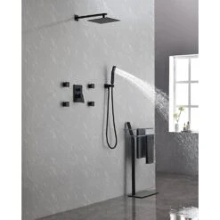 2-Spray Patterns With 2.5 GPM 10 In. Wall Mount Dual Fixed Shower Head In Matte Black 15 2-Spray Patterns With 2.5 GPM 10 In. Wall Mount Dual Fixed Shower Head In Matte Black -Tahanbath matte black tahanbath dual shower heads z s b511 10mb 31 1000