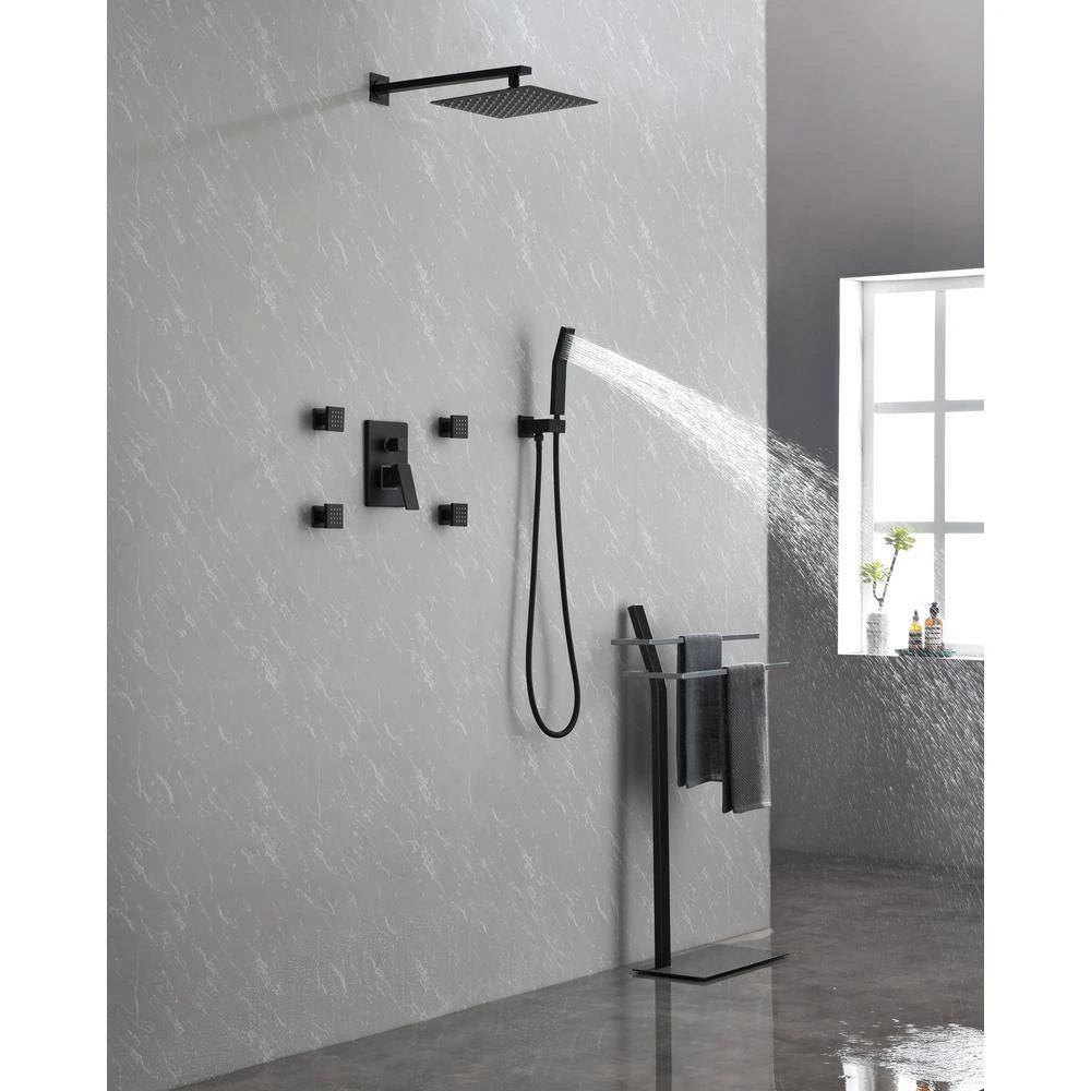 2-Spray Patterns With 2.5 GPM 10 In. Wall Mount Dual Fixed Shower Head In Matte Black 8 2-Spray Patterns With 2.5 GPM 10 In. Wall Mount Dual Fixed Shower Head In Matte Black - Image 8
