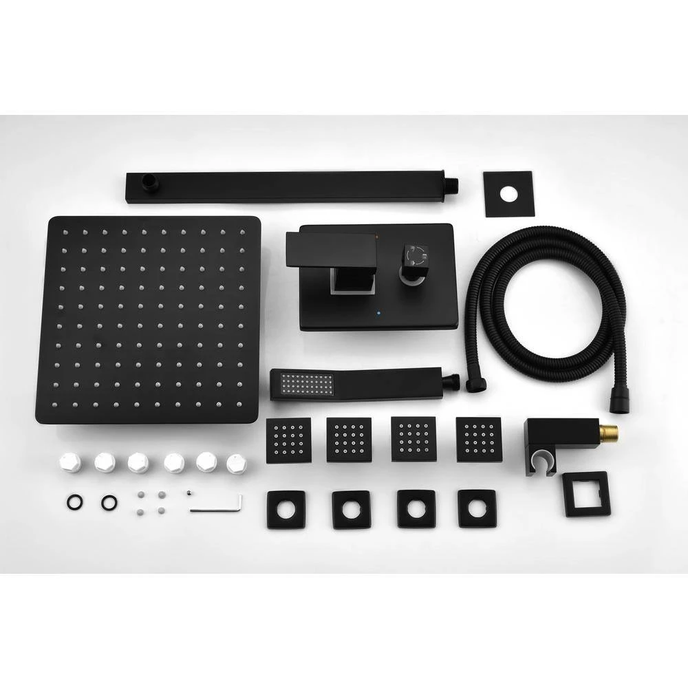 2-Spray Patterns With 2.5 GPM 10 In. Wall Mount Dual Fixed Shower Head In Matte Black 2 2-Spray Patterns With 2.5 GPM 10 In. Wall Mount Dual Fixed Shower Head In Matte Black - Image 2