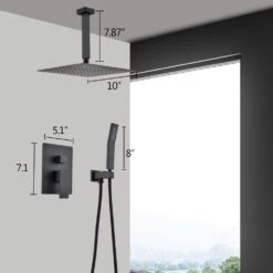 2-Spray 2.5 GPM Ceiling Mounted Dual Shower System Combo Set With Handheld And 10 In. Shower Head Matte Black -Tahanbath matte black tahanbath dual shower heads z th6006 10mb 44 1000