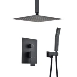 2-Spray 2.5 GPM Ceiling Mounted Dual Shower System Combo Set With Handheld And 12 In. Shower Head In Matte Black
