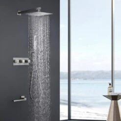 1-Spray Patterns Freestanding Square Dual Handheld Shower Head 2.5 GPM In Matte Black -Tahanbath matte black tahanbath dual shower heads z tmsf10lyj 3w01bn 31 1000