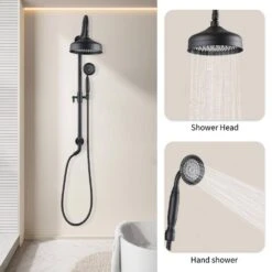2-Spray Dual Wall Mount Fixed And Handheld Shower Head 2.5 GPM In Matte Black -Tahanbath matte black tahanbath dual shower heads z w121990175 c3 1000