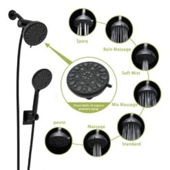 7-spray Dual 4.7 In. Wall Mount 1.8 GPM Shower Head And Handheld Shower Head In Matte Black -Tahanbath matte black tahanbath dual shower heads z w124362252 76 1000