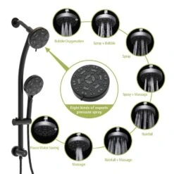 8-spray Dual 4.7 In. Wall Mount 1.8 GPM Shower Head And Handheld Shower Head In Matte Black -Tahanbath matte black tahanbath dual shower heads z w124362274 c3 1000