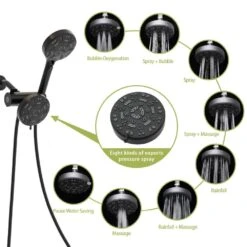 8-spray 4.7 In. Wall Mount 1.8 GPM Dual Shower Head And Handheld Shower Head In Matte Black -Tahanbath matte black tahanbath dual shower heads z w124362290 76 1000