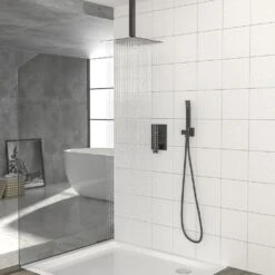 1-Spray 10 In. 1.8 GPM Ceiling Mount Dual Shower Head And Handheld Shower Head In Matte Black -Tahanbath matte black tahanbath dual shower heads z w124381745 31 1000