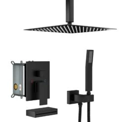 1-spray Dual 12 In. 1.8GPM Ceiling Mount Shower Head And Handheld Shower Head In Matte Black