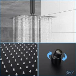 1-spray Dual 12 In. 1.8GPM Ceiling Mount Shower Head And Handheld Shower Head In Matte Black -Tahanbath matte black tahanbath dual shower heads z w124381875 c3 1000