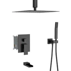 1-spray 7 In. Ceiling Mount 1.8 GPM Dual Shower Head And Handheld Shower Head In Matte Black