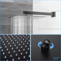 1-spray Dual 12 In. Wall Mount 1.8 GPM Shower Head And Handheld Shower Head In Matte Black -Tahanbath matte black tahanbath dual shower heads z w124382388 1f 1000