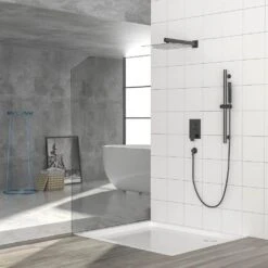 1-spray Dual 12 In. Wall Mount 1.8 GPM Shower Head And Handheld Shower Head In Matte Black -Tahanbath matte black tahanbath dual shower heads z w124382388 fa 1000