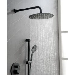 Shower System With Shower Head, Hand Shower, Slide Bar, Bodysprays, Shower Arm, Hose, Valve Trim And Lever Handles -Tahanbath matte black tahanbath dual shower heads z w1272 64780 31 1000