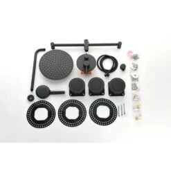 Shower System With Shower Head, Hand Shower, Slide Bar, Bodysprays, Shower Arm, Hose, Valve Trim And Lever Handles -Tahanbath matte black tahanbath dual shower heads z w1272 64780 44 1000