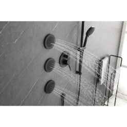 Shower System With Shower Head, Hand Shower, Slide Bar, Bodysprays, Shower Arm, Hose, Valve Trim And Lever Handles -Tahanbath matte black tahanbath dual shower heads z w1272 64780 76 1000