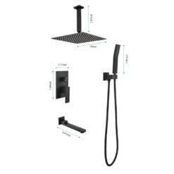 Dual 2-Spray Patterns Ceiling Mount Fixed And Handheld Shower Head 2 GPM In Matte Black -Tahanbath matte black tahanbath dual shower heads z w2287 141663 76 1000