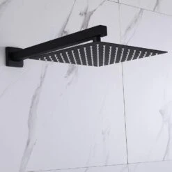 1-Spray Patterns With 1.5 GPM 10 In. Wall Mount Rain Fixed Shower Head In Matte Black -Tahanbath matte black tahanbath fixed shower heads nk0719 zq 1f 1000