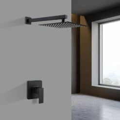 1-Spray Patterns With 1.5 GPM 10 In. Wall Mount Rain Fixed Shower Head In Matte Black -Tahanbath matte black tahanbath fixed shower heads nk0719 zq 66 1000