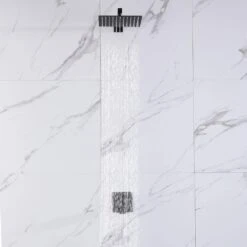 1-Spray Patterns With 1.5 GPM 10 In. Wall Mount Rain Fixed Shower Head In Matte Black -Tahanbath matte black tahanbath fixed shower heads nk0719 zq fa 1000