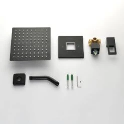 1-Spray Patterns With 1.5 GPM 8 In. Wall Mount Rain Fixed Shower Head In Matte Black 16 1-Spray Patterns With 1.5 GPM 8 In. Wall Mount Rain Fixed Shower Head In Matte Black -Tahanbath matte black tahanbath fixed shower heads nk0728 zq fa 1000