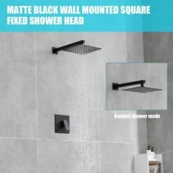 1-Spray Patterns 10 In. Wall Mountt Fixed Shower Head 1.5 GPM In Matte Black -Tahanbath matte black tahanbath fixed shower heads z w1272 81564 44 1000