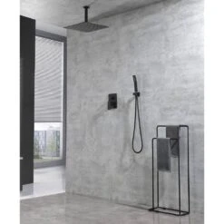 2-Spray Patterns Ceiling Mount Square Rainfall Dual Handheld Shower Head 2.5 GPM In Matte Black -Tahanbath matte black tahanbath handheld shower heads z k928 50384 31 1000