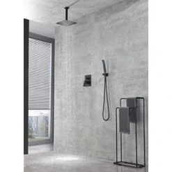 2-Spray Patterns Ceiling Mount Square Rainfall Dual Handheld Shower Head 2.5 GPM In Matte Black -Tahanbath matte black tahanbath handheld shower heads z k928 50384 4f 1000