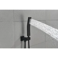 2-Spray Patterns Ceiling Mount Square Rainfall Dual Handheld Shower Head 2.5 GPM In Matte Black -Tahanbath matte black tahanbath handheld shower heads z k928 50384 76 1000