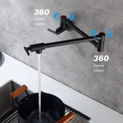 Wall Mounted Pot Filler With Swivel Spout In Matte Black -Tahanbath matte black tahanbath pot fillers q ybs pf662 mb 1f 1000