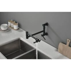 Wall Mounted Pot Filler Faucet, Modern Brass Pot Filler 2-Attachment In Matte Black -Tahanbath matte black tahanbath pot fillers y w2287 p184446 1f 1000