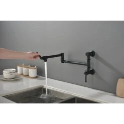 Wall Mounted Pot Filler Faucet, Modern Brass Pot Filler 2-Attachment In Matte Black -Tahanbath matte black tahanbath pot fillers y w2287 p184446 31 1000