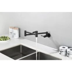 Wall Mount High-Arc Pot Filler Faucet In Matte Black -Tahanbath matte black tahanbath pot fillers z w92867779 31 1000
