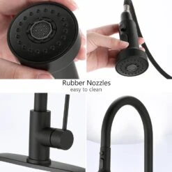 Single Handle Deck Mount Gooseneck Pull Down Sprayer Kitchen Faucet With Deckplate And Soap Dispenser In Matte Black 14 Single Handle Deck Mount Gooseneck Pull Down Sprayer Kitchen Faucet With Deckplate And Soap Dispenser In Matte Black -Tahanbath matte black tahanbath pull down kitchen faucets ms d3412mb i805mb zq 1f 1000