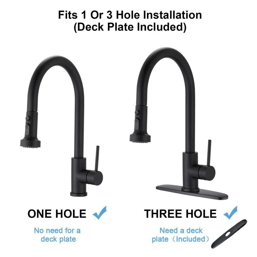 Single Handle Deck Mount Gooseneck Pull Down Sprayer Kitchen Faucet With Deckplate And Soap Dispenser In Matte Black 9 Single Handle Deck Mount Gooseneck Pull Down Sprayer Kitchen Faucet With Deckplate And Soap Dispenser In Matte Black - Image 9
