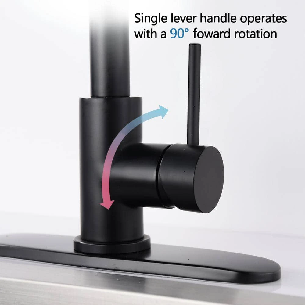 Single Handle Deck Mount Gooseneck Pull Down Sprayer Kitchen Faucet With Deckplate And Soap Dispenser In Matte Black 8 Single Handle Deck Mount Gooseneck Pull Down Sprayer Kitchen Faucet With Deckplate And Soap Dispenser In Matte Black - Image 8